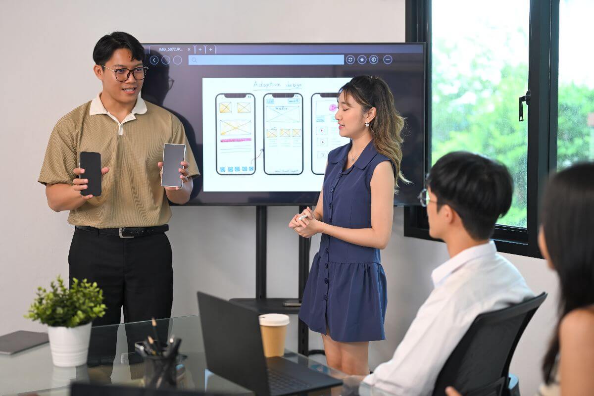 social media marketing team presenting full funnel approach