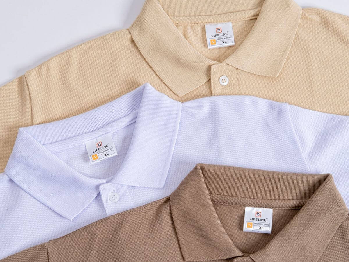 Various polo shirts from the PremiumPlus Collection in versatile neutral shades designed for comfort, style, and everyday wear appeal.