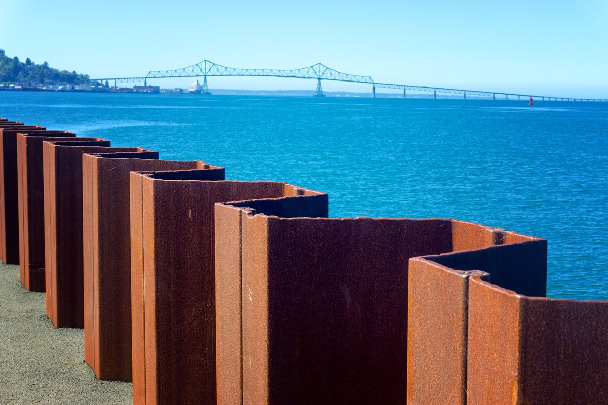Steel sheet piles installed along a waterfront for marine and flood control support