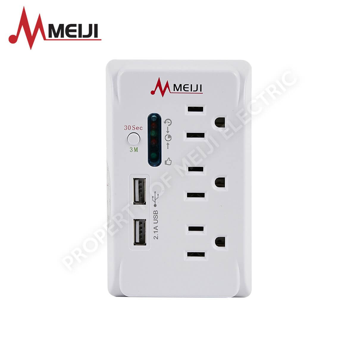 Meiji Electric Philippines voltage protector with multiple outlets and USB ports for protecting sensitive electrical appliances