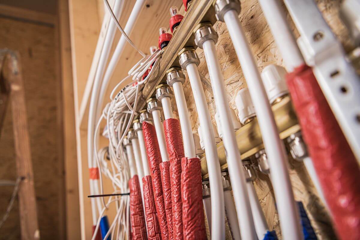 Commercial building wiring installation with organized electrical cables and connections for safe and reliable power distribution